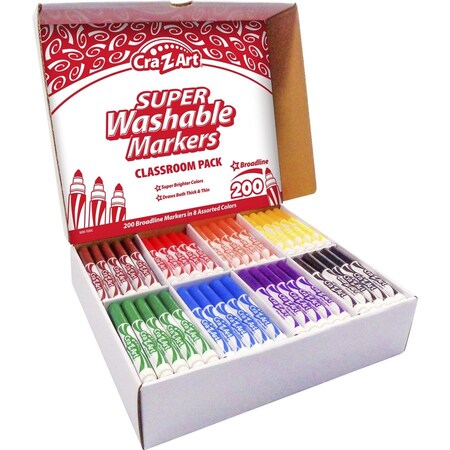 Cra-Z-Art Markers, Broadline, Washable, 8 Colors, 200/BX, AST CZA740081